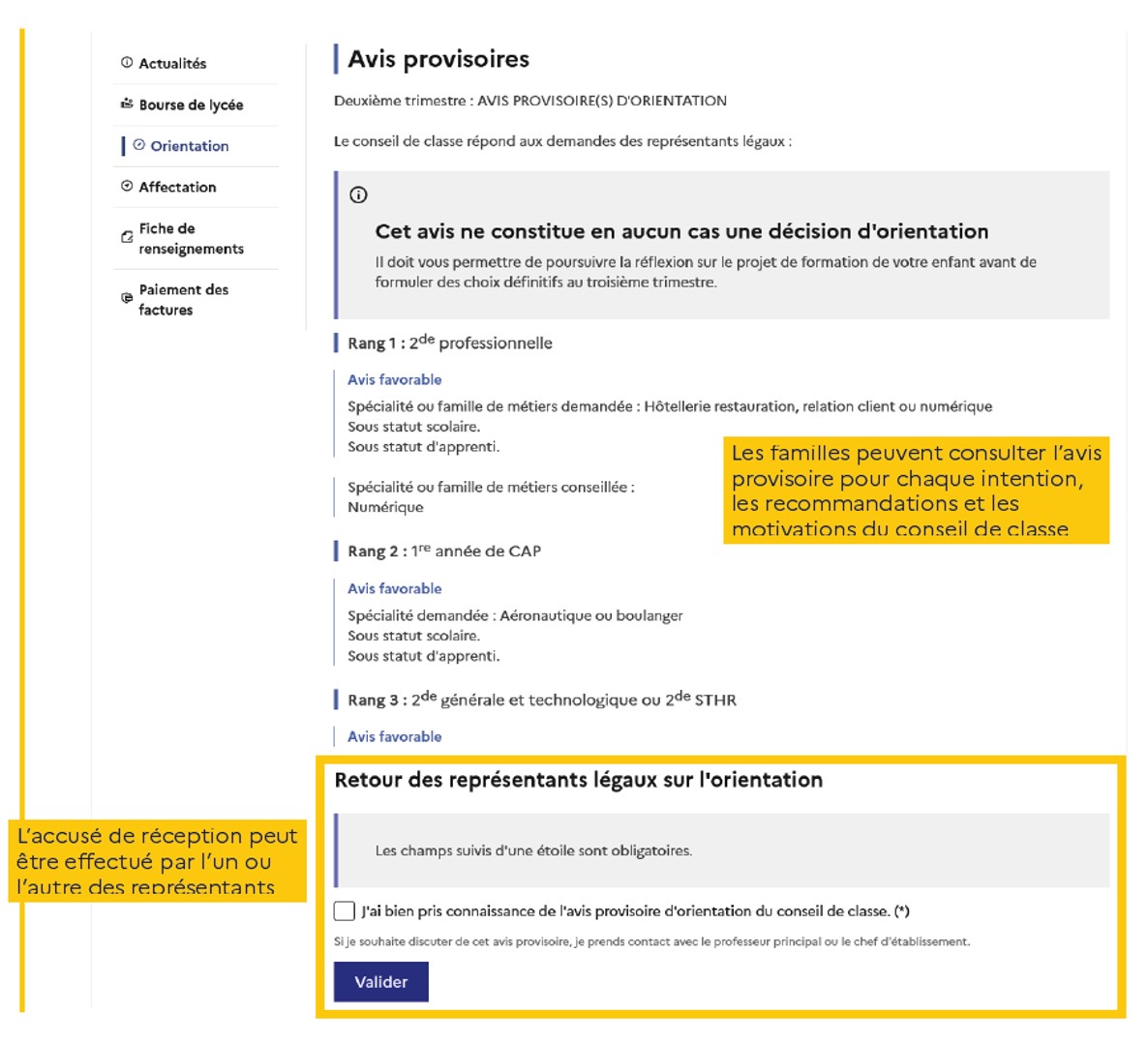 capture ecran service en ligne orientation