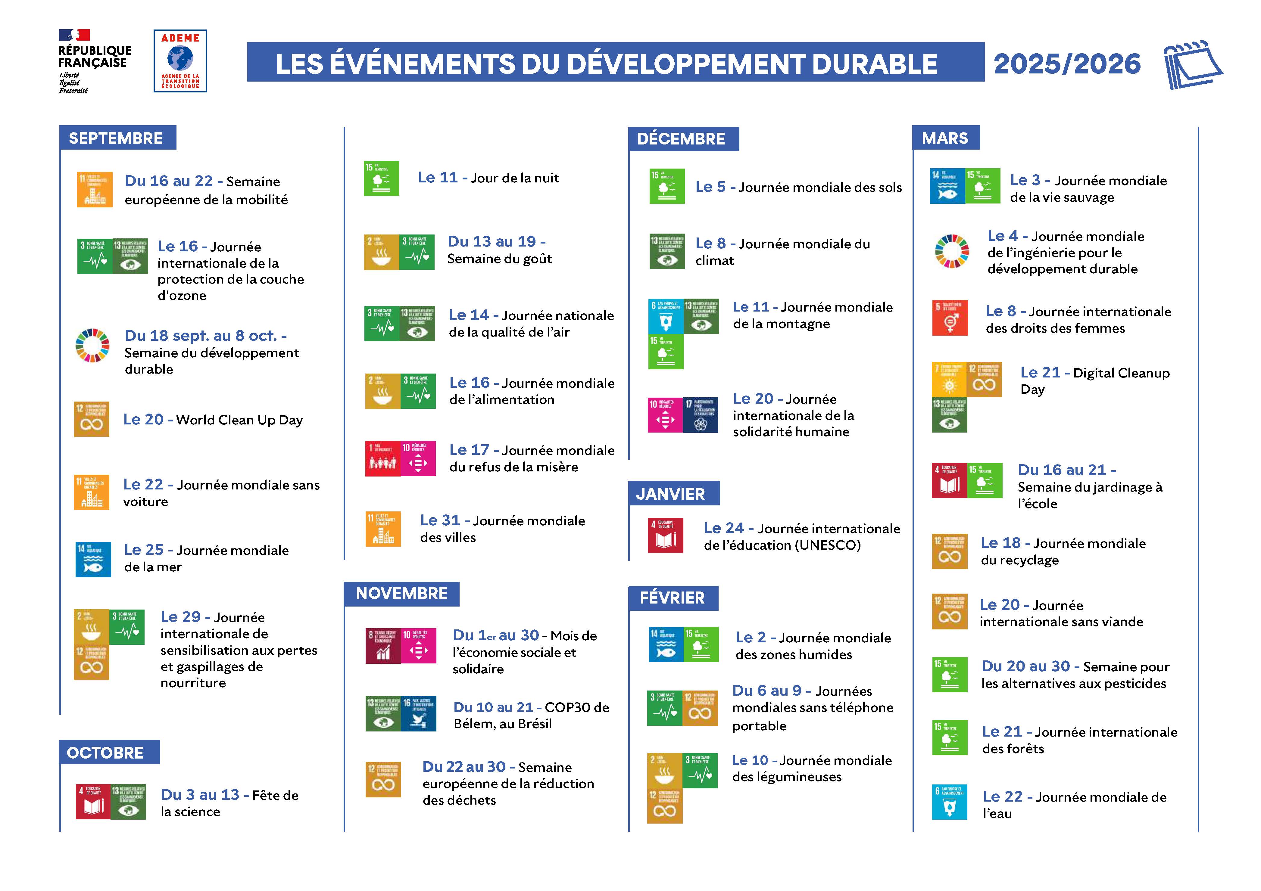 calendrier événements développement durable 2025-2026 1/2